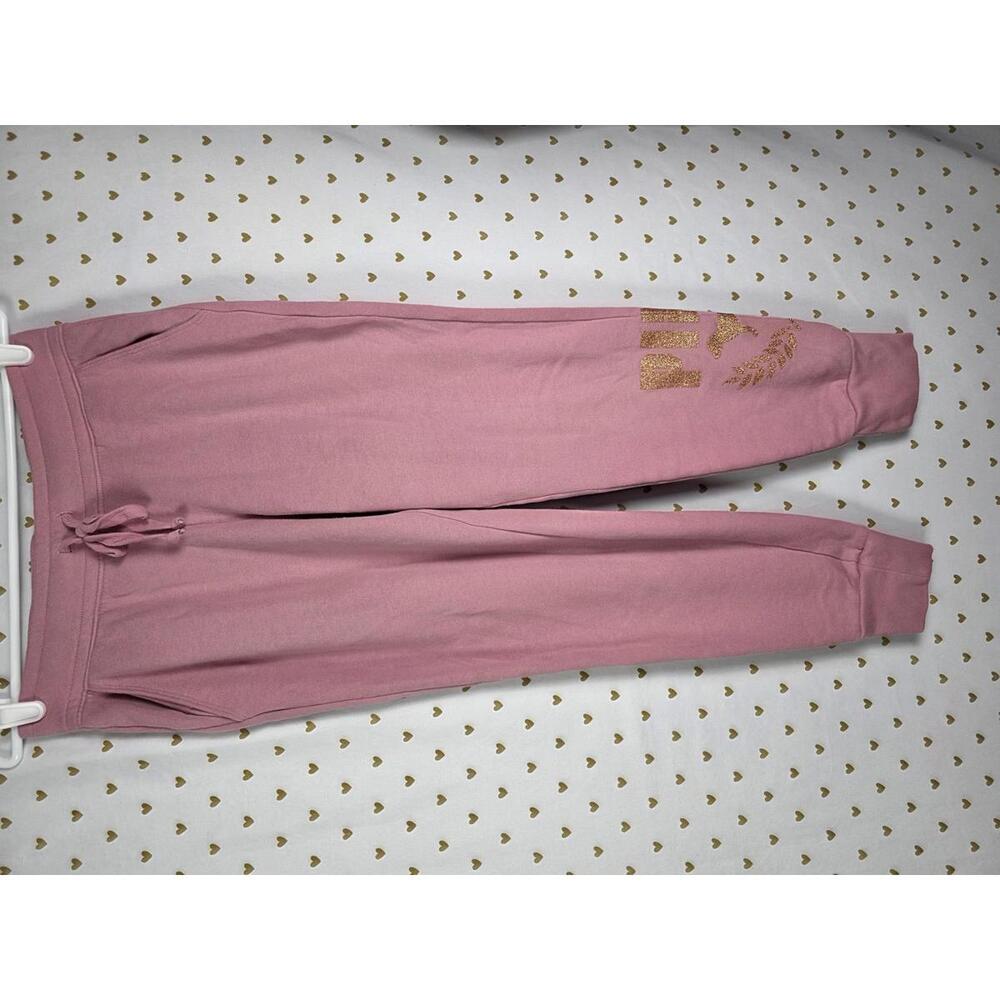 PINK Victoria's Secret Rose Pink Hoodie & Jogger Set with Gold Glitter Logo - Picture 6 of 8